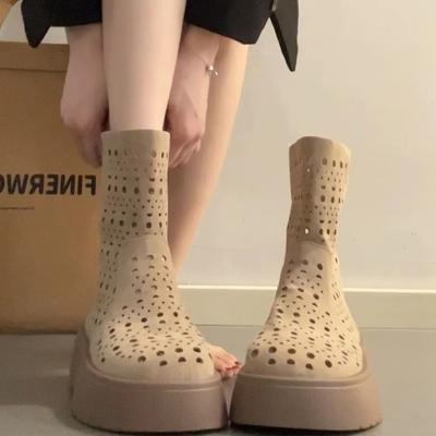 Vintage Ausgeschnittene Damen Stiefeletten Mode Atmungsaktive Plateau Flats Schuhe Frühling Herbst Damen Kurze Stiefeletten