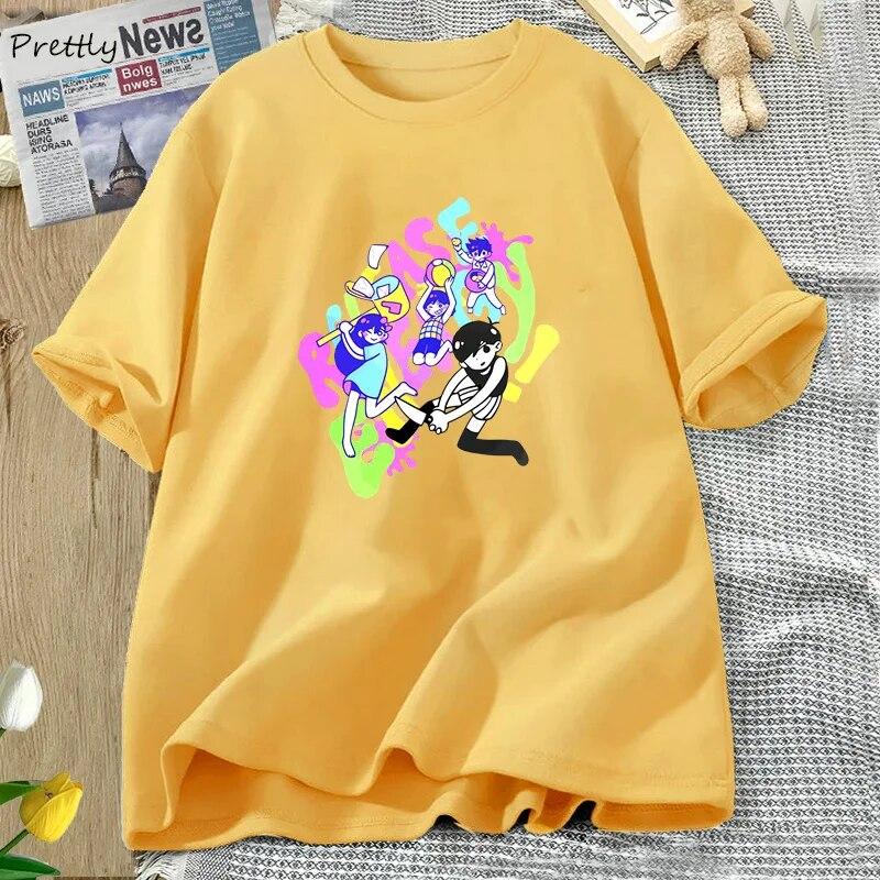 

Футболки Omori Merch Release Energy, хлопковая женская футболка с коротким рукавом, футболки с рисунком аниме, летняя женская футболка унисекс 4XL