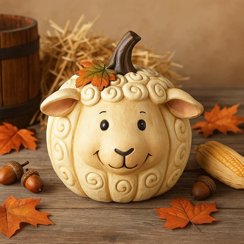 Farm Animal Pumpkin Figurines, Cute Funny Resin Cow Duck Sheep Pig Chicken Horse Statue, Halloween Thanksgiving Fall Decorations