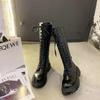 Women Motorcycle Boots Wedges Flat Shoes Woman High Heel Platform PU Leather Boots Lace Up Women Shoes Black Boots Girls2025