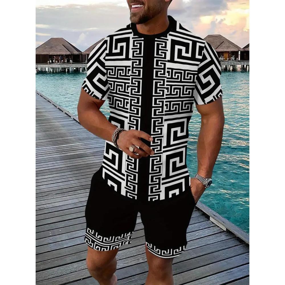 2025 Vintage Men's T-shirts Shorts Set 3D African Ethnic Style Print Casual Hawaiian Tees Suit Summer Men Women Tracksuit Outfit