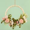 Wood Beads Artificial Flower Wreath for Front Door Spring Wreath for Wedding Valentines Indoor and Outdoor Decoration