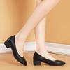 Women's Low-Heel Pumps Black Genuine Leather Formal Shoes Slip-On Commuter Comfortable Mid-Heel