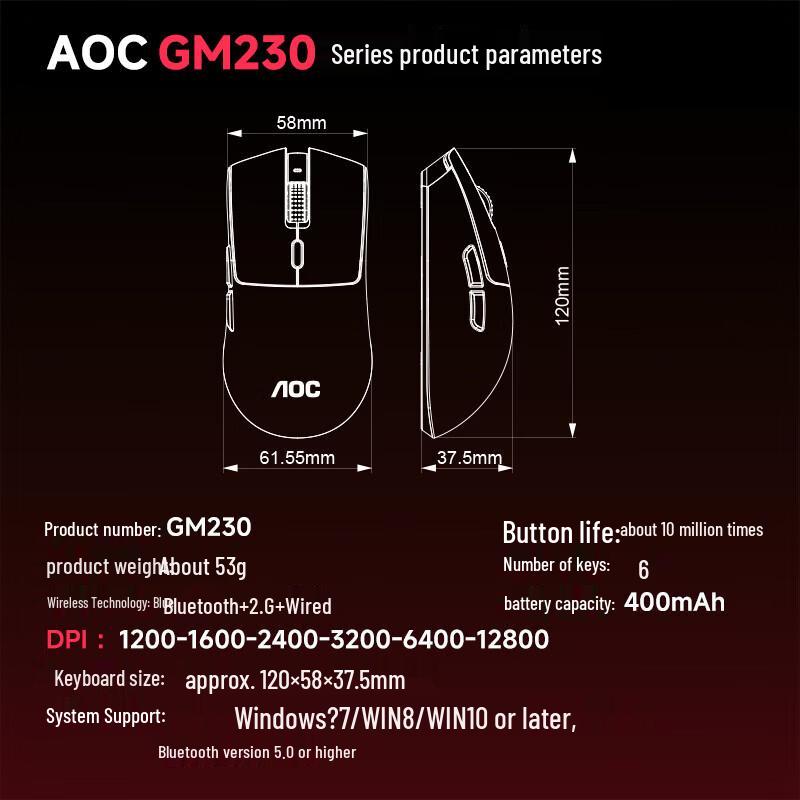 AOC GM230 Tri-Mode RGB Gaming Mouse