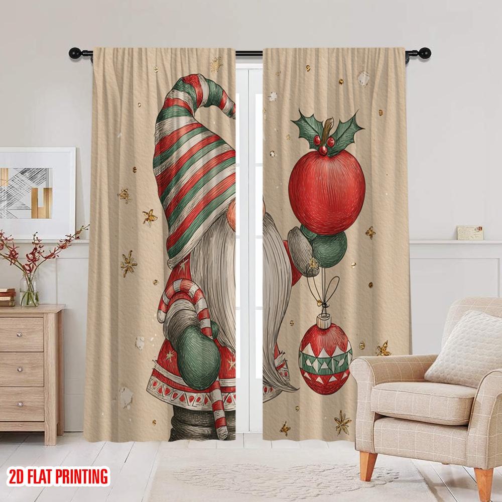 2 Stück, 2D-Flachdruck Vorhänge & Fensterdekoration Niedlicher Weihnachtsmann3 Vielseitiges Polyester (ohne Stange) Zimmerdeko Ideal für