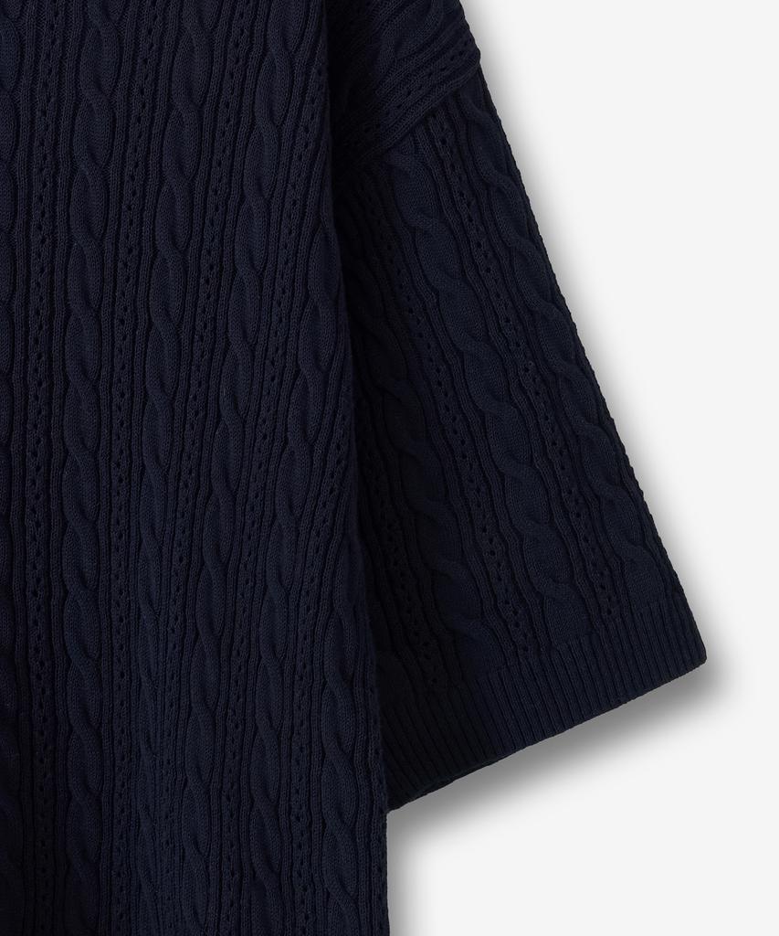 BLOND9 Cable Punching Short Sleeve Round Knit_Navy