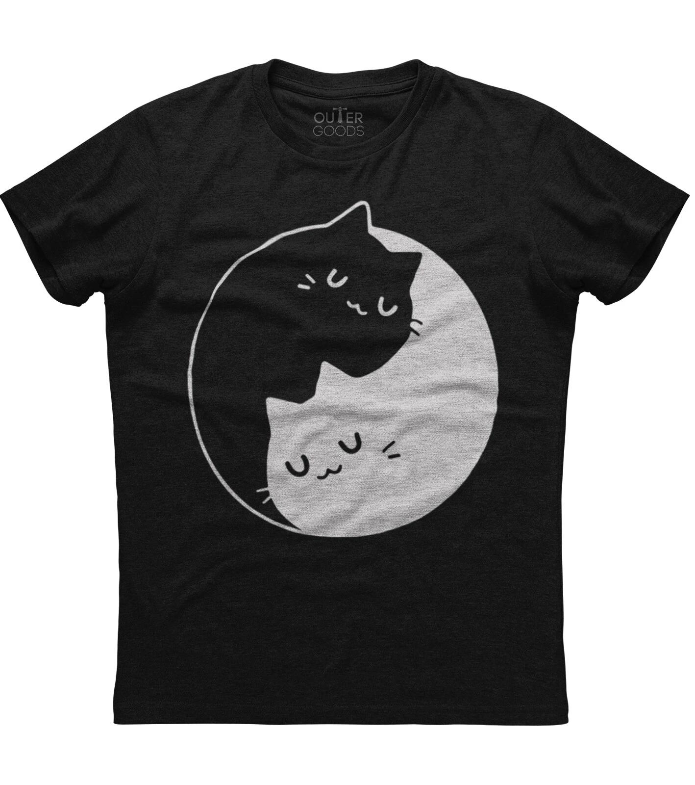 Cute Cat Printed Black And White Mens Short Sleeve New Cotton Black T-shirt S