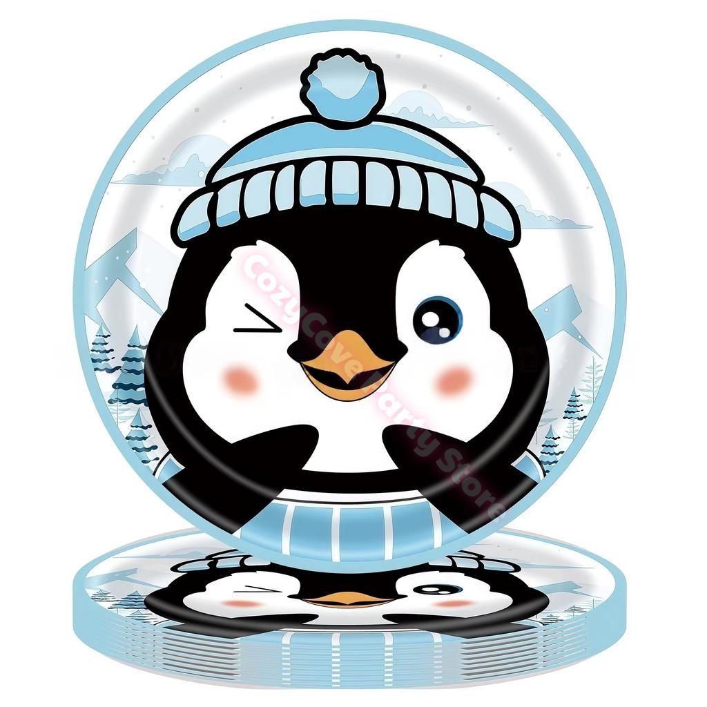 Penguin Theme Birthday Party Supplies Penguin Winter Xmas Banner Cup Plate Balloons For Kids Baby Shower Favor Gifts Photo Props