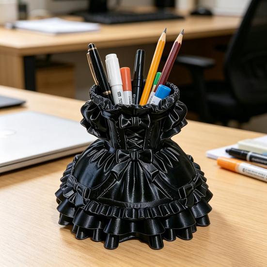 3D Printed Dress Shape Pen Holder, Cute Desk Organizer for Makeup Brushes Stationery, Creative Home Office Decor