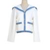 2025 French Preppy Patchwork Denim & Knit Cardigan Short Set