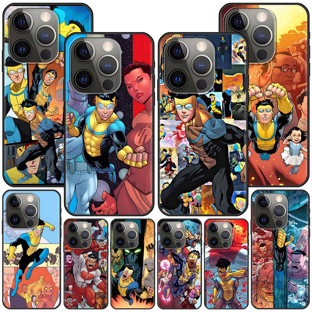 Invincible Case for Apple iPhone 14 11 16 Plus X XS 13 12 Mini XR 15 Pro Max Silicone Black Soft Phone Cover