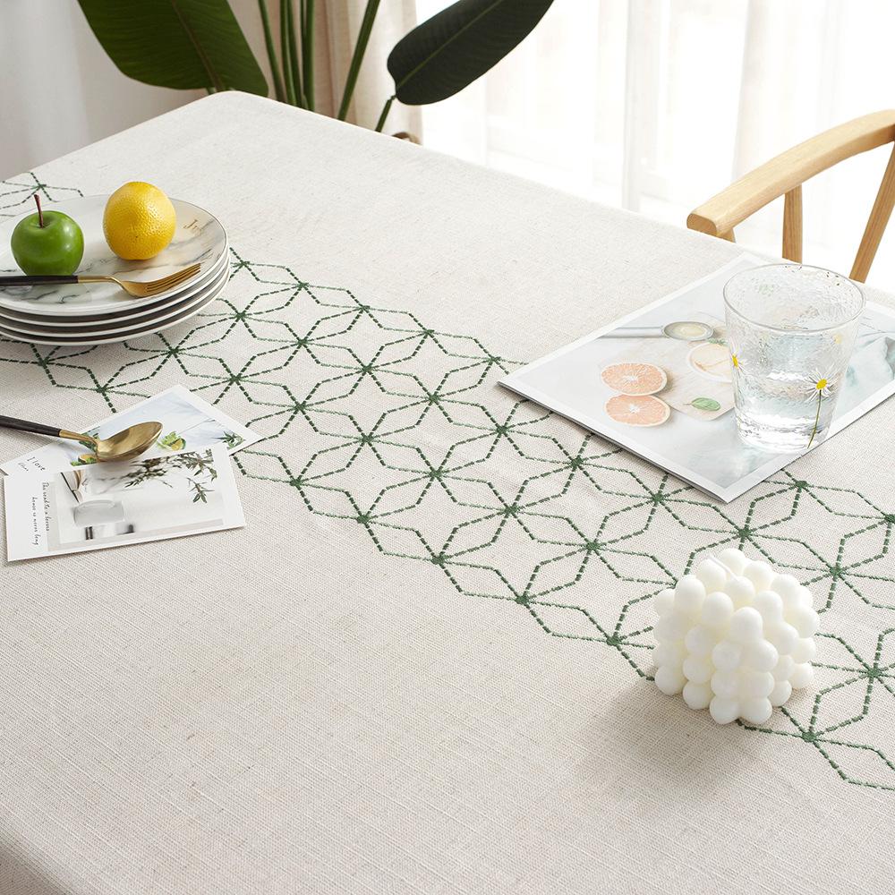Tablecloth Tablecloth Rhombus Geometric Embroidery Imitation Cotton And Linen Rectangular Dining Table Coffee Table Cover Towel Cloth