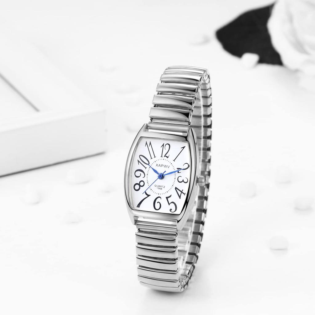 Stylish Watches with Square Analog Display and Elastic Quartz for Men and Fashionable Perfect Gift for or Your Lover Couple's Strap, Movement, Silver,