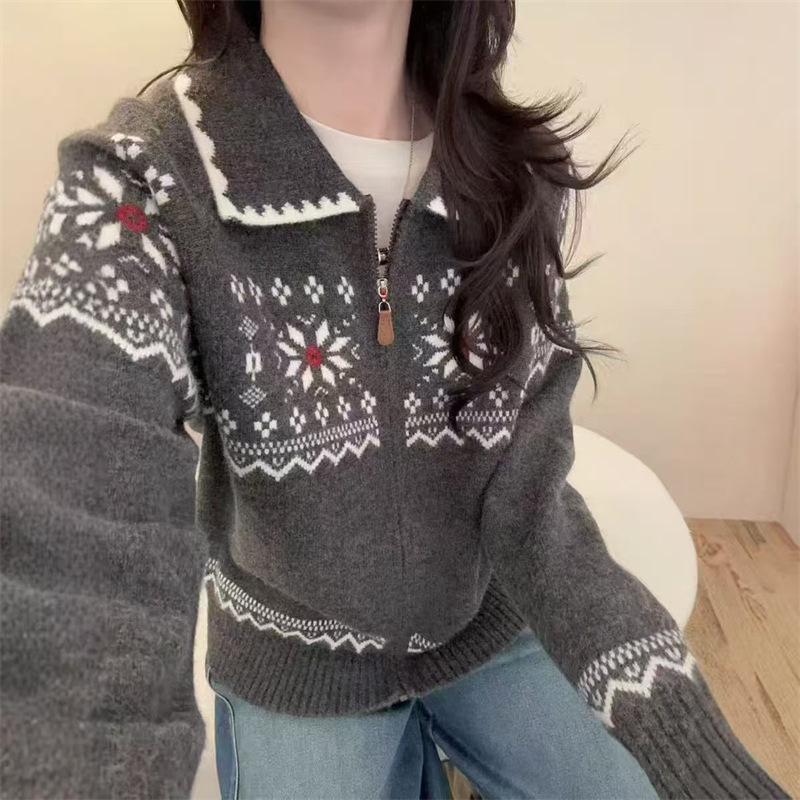 Korean Style Retro Fair Isle Jacquard Cardigan for Women - Trendy Autumn/Winter Knitwear