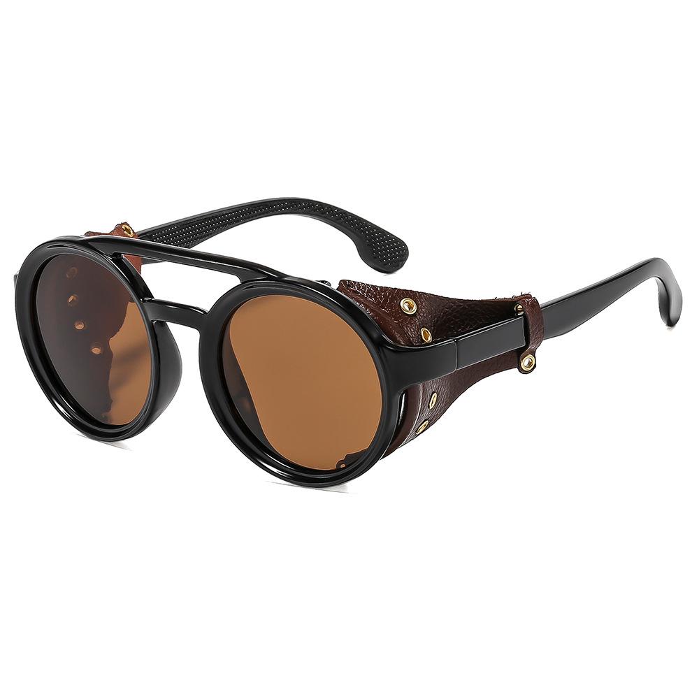 

2025 Ретро Панк Солнцезащитные очки круглой формы из натуральной кожи для мужчин и женщин - Универсальный модный стиль Regular