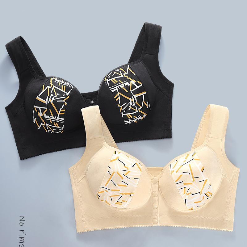 Gathered Plus Size Bra Vest Style Front Button Printed Underwear Push Up Bra