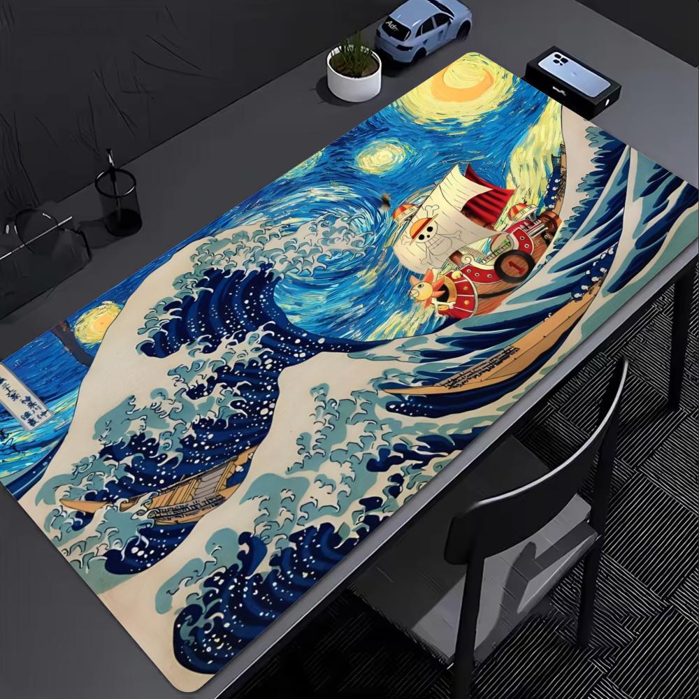 Vintage Sailboat Wave XXL Gaming Mouse Pad Non-Slip Rubber Overlocked Deskmat Starry Night Anime Ocean Keyboard Game Table Mats