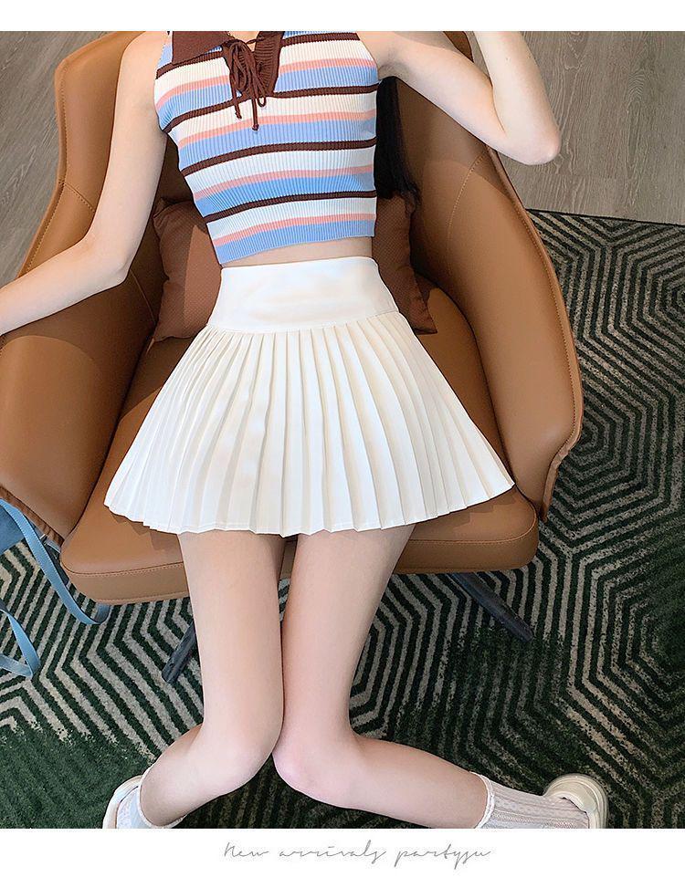 High-Waisted Summer A-Line Pleated Skirt for Women - Sweet & Fresh, Anti-Exposure, College Style, Petite Short Length.