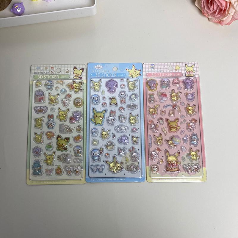 Pokemon 3D Relief Stickers Decorative Cute Cartoon Pikachu Phone Case Laptop Decoration Bubble Decals Gifts