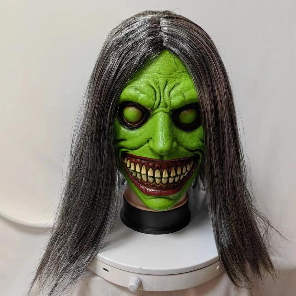 Smiling White-faced Demon Mask with Skull Halloween Horror Cosplay Exorcist Mask