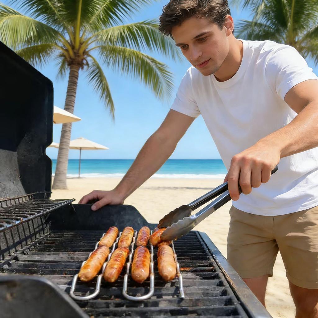 Hot Dog Roller for Grill Stainless Steel 360 degrees Rolling BBQ Sausage Roller Rack for Evenly Cooked Hot Dogs