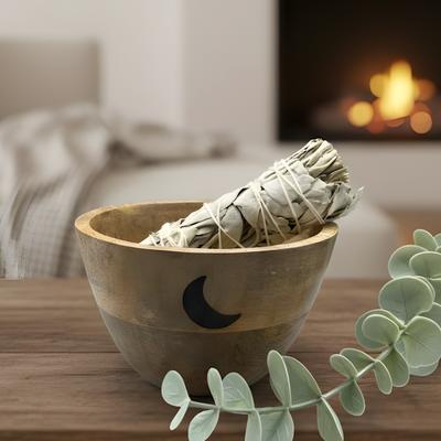 Wooden Smudge Bowl Three Moons Altar 11x7cm