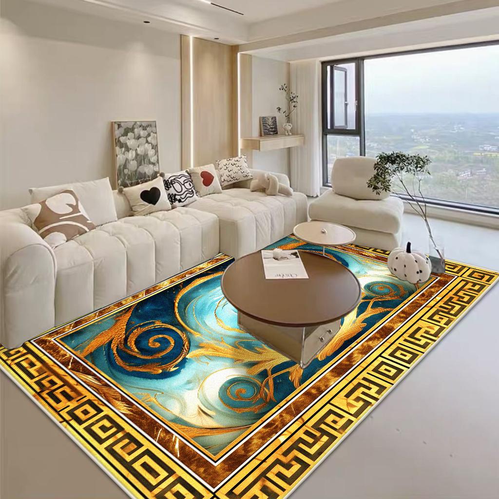 Luxury Golden Border Large Living Room Carpet Non-slip Soft Bedroom Decoration Rug Big Size Foldable Sofa Table Mat Easy Clean