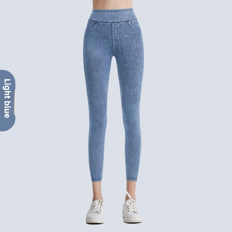 

Женские спортивные брюки с высокой талией из искусственного денима, утягивающие XXXL средний синий