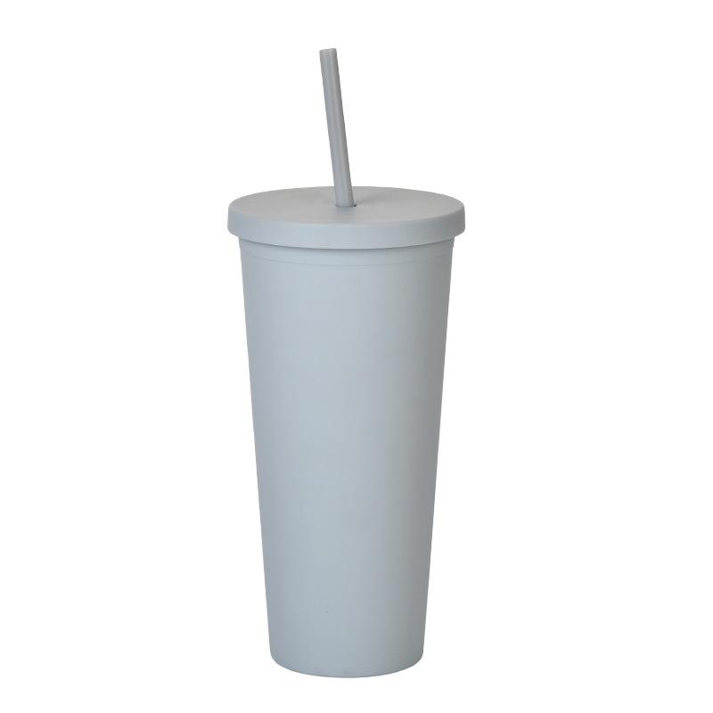 Doppelschichtiger Plastikbecher mit Strohhalm 22oz Großvolumiger Outdoor-Matt-Wasserbecher