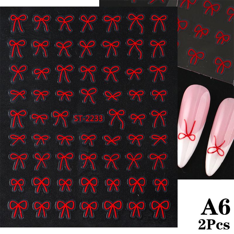 

2Pcs Ribbon Bow Nail Stickers Minimalist French Shiny 3D Nail Decals Nail Charm Adhesive Decoration