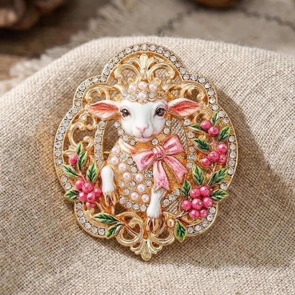 Pearl Sheep Brooch Enamel Badge Cute New Year Lapel Pin Unisex