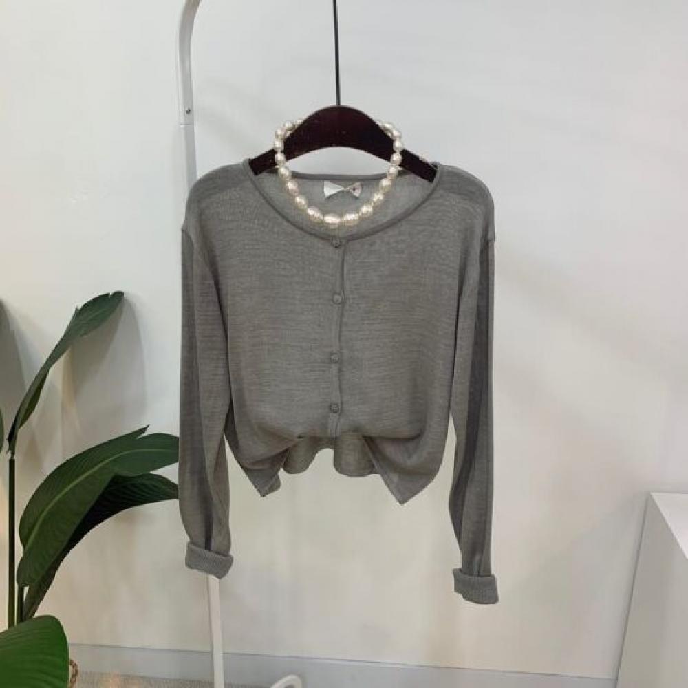 C S In The Room lInen Sheer Crop Knit Cardigan 4 ColorS