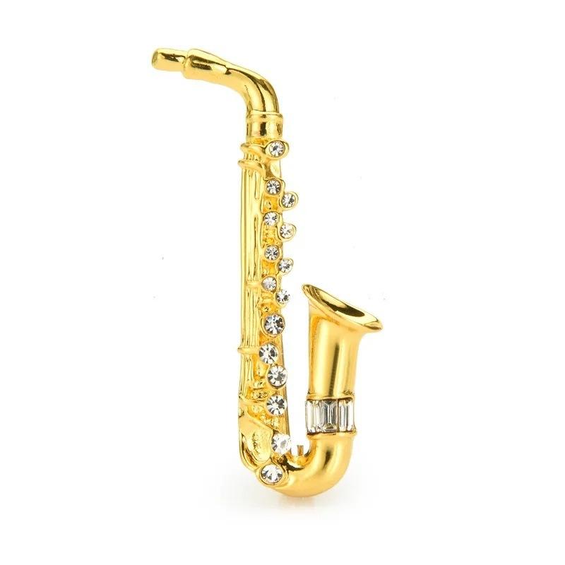 Two Tone Saxophone Brooch Neutral Wind Metal Rhinestones Musical Instrument Music Casual Brooch