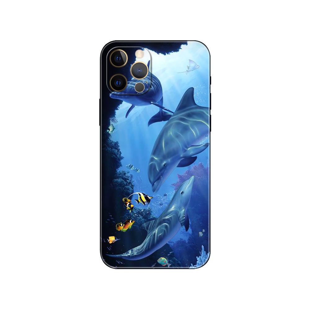 Schwarze TPU-Hülle für iPhone 5 5s se 2020 6 6s 7 8 plus x 10 XR XS 11 12 13 mini pro MAX Rückseite Ozean Delfin Tanzen Springen