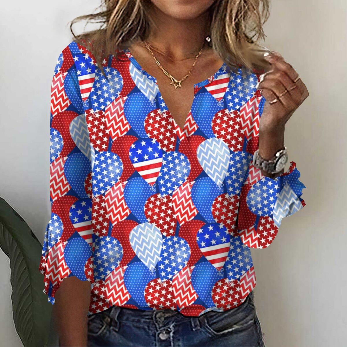 

Осень 2023, новая мода, женский повседневный топ с v-образным вырезом и рукавом 3/4 с принтом, большие размеры