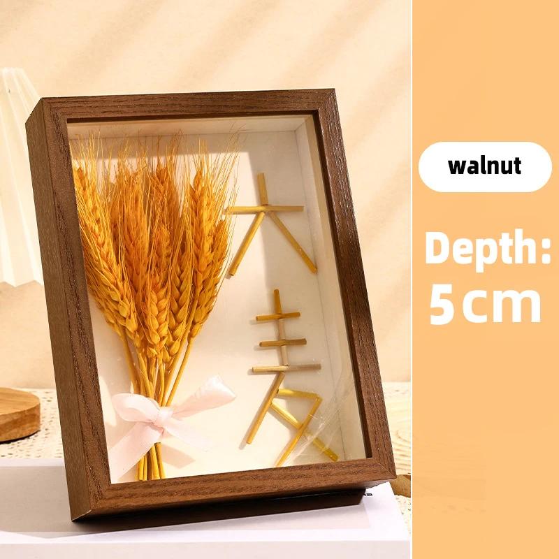 Trä 3D-bildramar Djup 3 cm 5 cm Torkad blomma Provhållare Handgjord DIY Hantverk Display Fotoram Heminredning