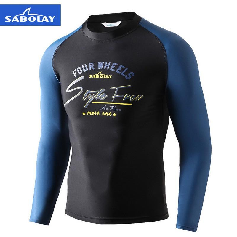 Mens Long Sleeve Rash Guard Swim Shirt Surfing Diving Snorkeling Water Sports UV Protection Quick Dry
