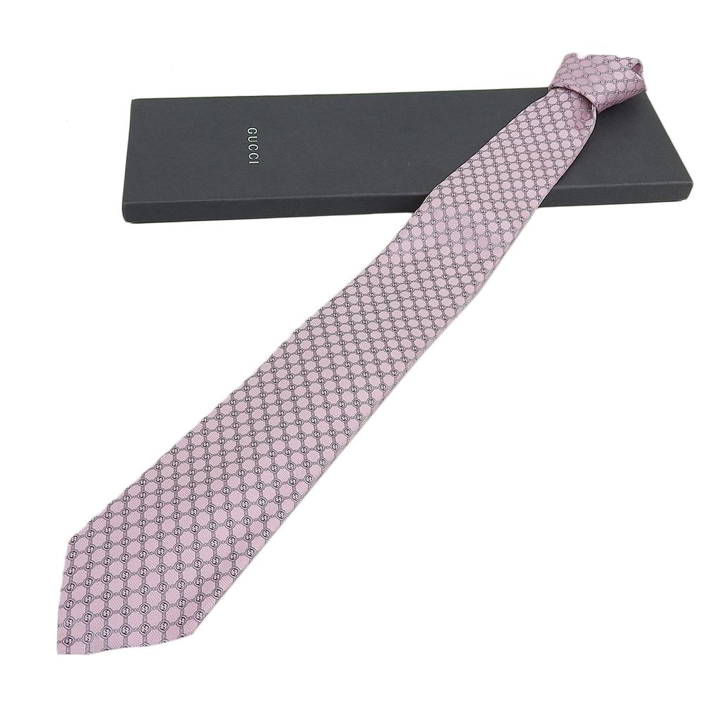 Pristine GUCCI tie GG Jacquard pink silk mens 386488 Used