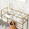 VASAGLE Console Table, Tempered Glass Table, Modern Sofa or Entryway Table, Metal Frame, 2 Shelves, Adjustable Feet, for Living Room, Hallway