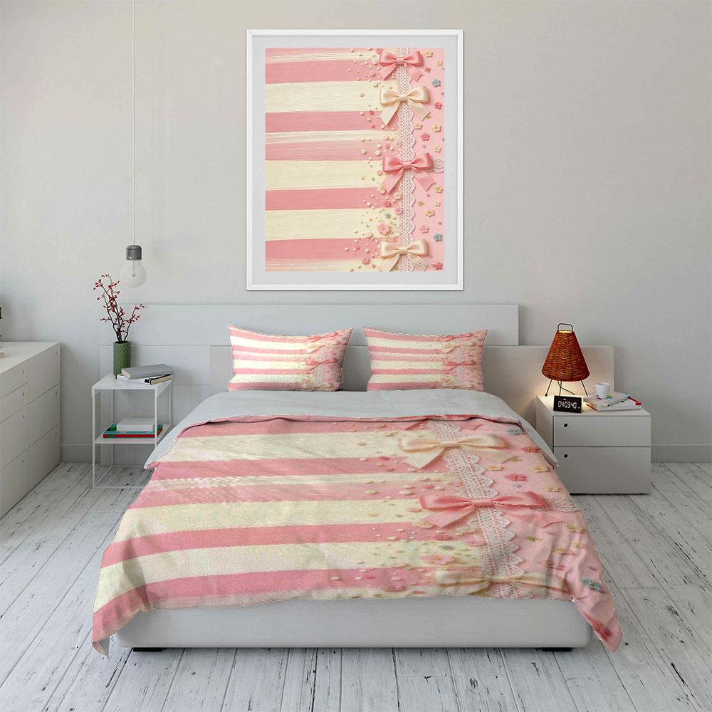 Striped pattern, bows, lace. Bedding sets Duvet cover sets Duvet covers Pillowcases(1 * Duvet Cover 2 * Pillowcases without duvet insert)