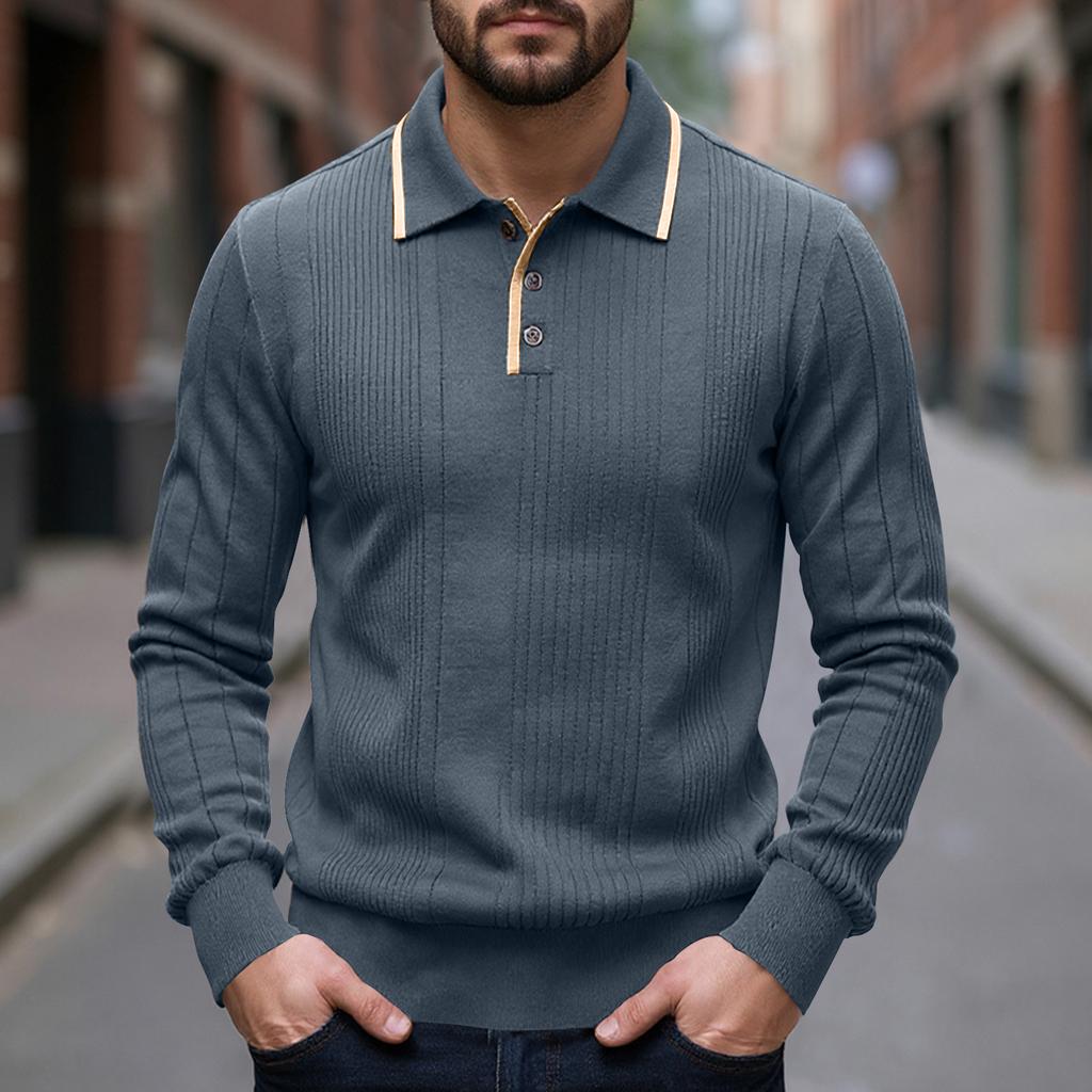 Men's Casual Long-sleeved Lapel Sweater