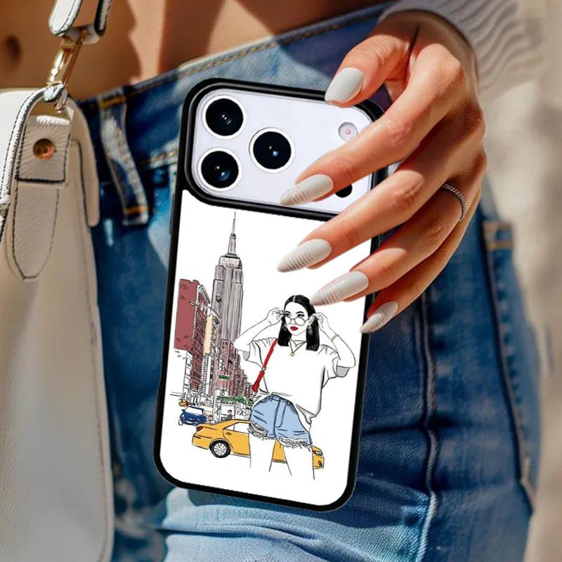 

New York Lady Girl Phone Case For iPhone 17 Air 14 15 13 12 Max Cover For Apple 16e 11 Pro Max Plus Coque iPhone 14pro