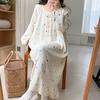 Pajamas Loose double-layer cotton yarn long-sleeved pajamas Princess style crew neck pajamas can be worn outside Sweet and fresh female college 