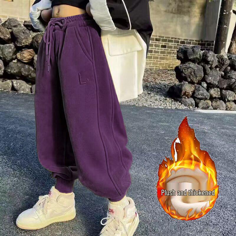 2024 New Style Thickened Fleece Lambswool Sweatpants for Kids: Warm Winter Sports Pants for Girls and Boys