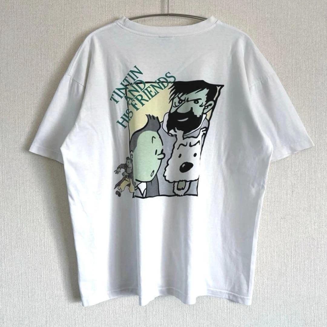[Rare] The Adventures of Tintin Short Sleeve 100% Cotton T-shirt Mens Tees Top, Vintage 90s, Short Length, L