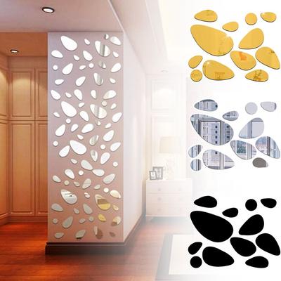 Self-adhesive Mirror Surface Wall Stickers 3D Pebble Decals Removable Vinyl Mural Art Wall Decal Living Room Ornament