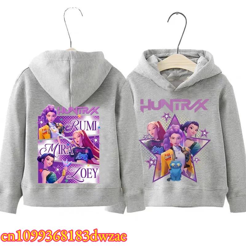 KPop Demon Hunters Front Back Print Boys Girls Hooded Sweatshirt Children's Fall Winter Casual Fashion Warm Pullover Sweatshirt