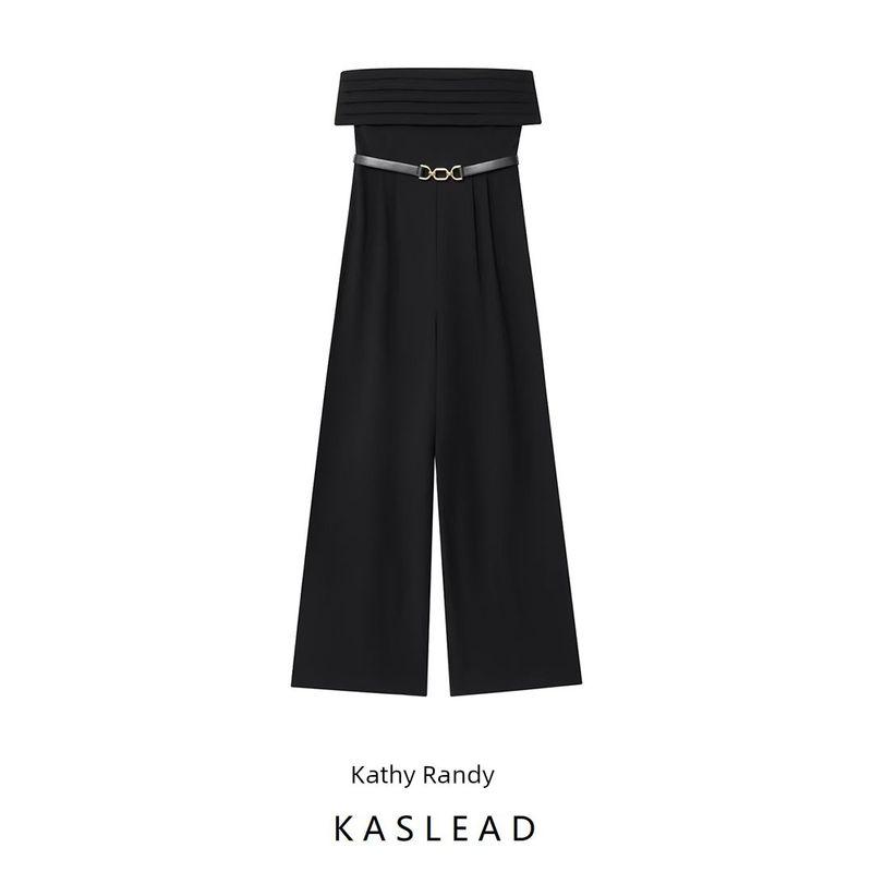 Kaslead New Women Clothes Western Style Fashion With Belt Tube Top Crepe Jumpsuit 5029178
