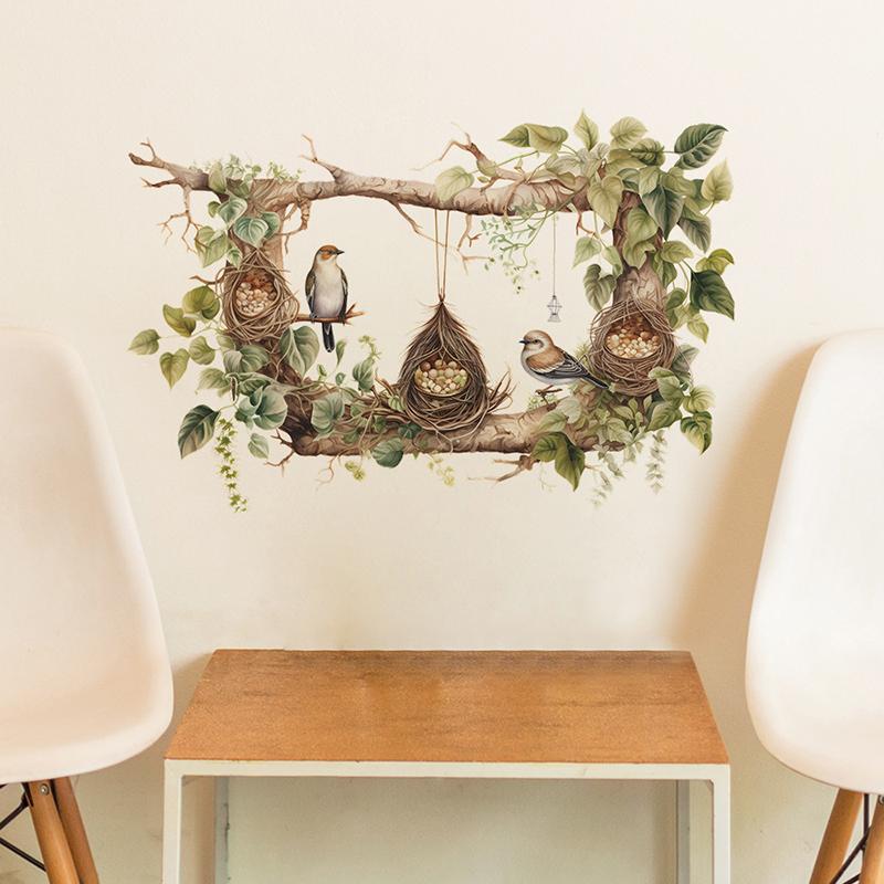 Lovely Tree Branches Bird'S Nest Wall Stickers Living Room Bedroom Family Background Wall Decoration Stickers Wallpaper