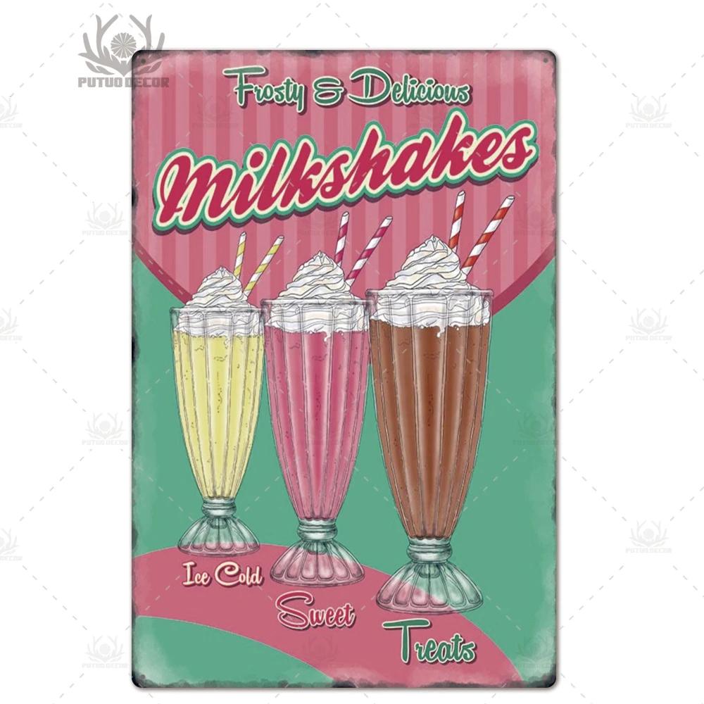 Putuo Decor Ice Cream Tin Sign Plaque Metal Plate Vintage Ice Lolly Retro Wall Art Poster for Dessert Shop Iron Painting